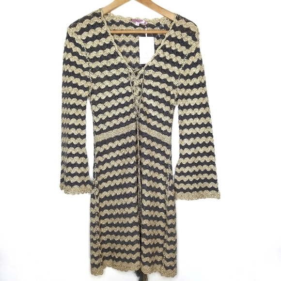 CALYPSO ST BARTH Rigma Cashmere Sweater Dress Women's XS Grey Chevron Boho Tunic - Picture 2 of 14